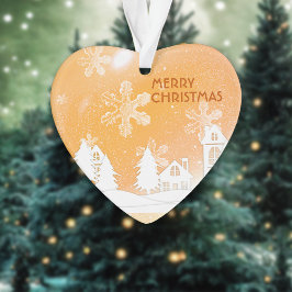 Gold Brown White Snow House Weihnachten Ornament