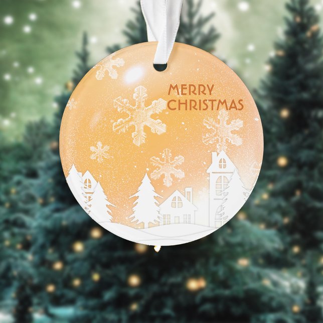 Gold Brown White Snow House Weihnachten Ornament (Von Creator hochgeladen)