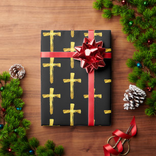 Gold Brush Cross Christlich Religious Crucifix Geschenkpapier