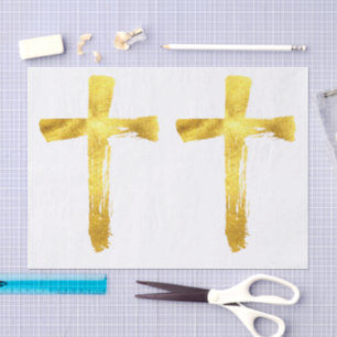 Gold Brush Cross - Elegantes Christliches Crucifix Seidenpapier