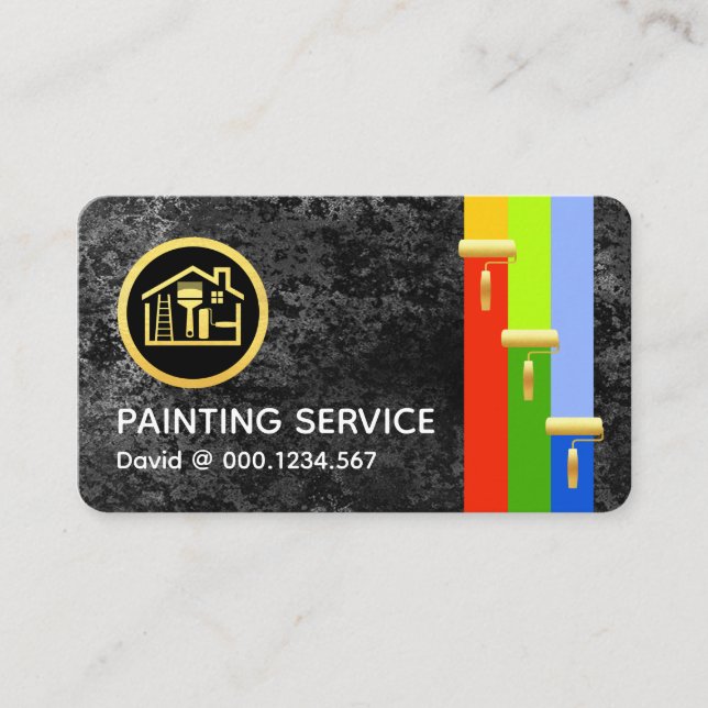 Gold Brush Painting Paint Stripes On Grey Grunge Visitenkarte (Vorderseite)