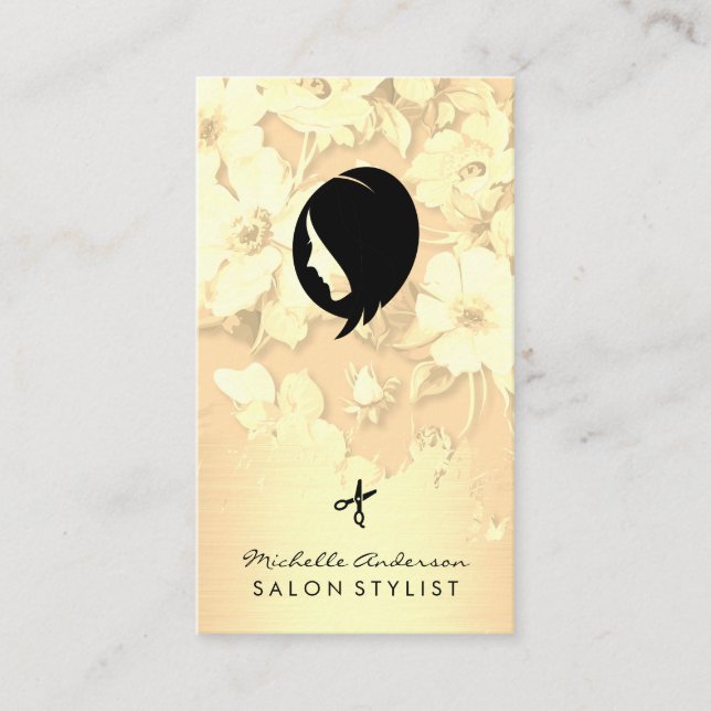 Gold Brushed Elegante Gold Floral Hair Salon Visitenkarte (Vorderseite)