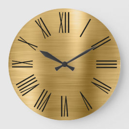 Gold Brushed Foil Black Roman Numerals Große Wanduhr