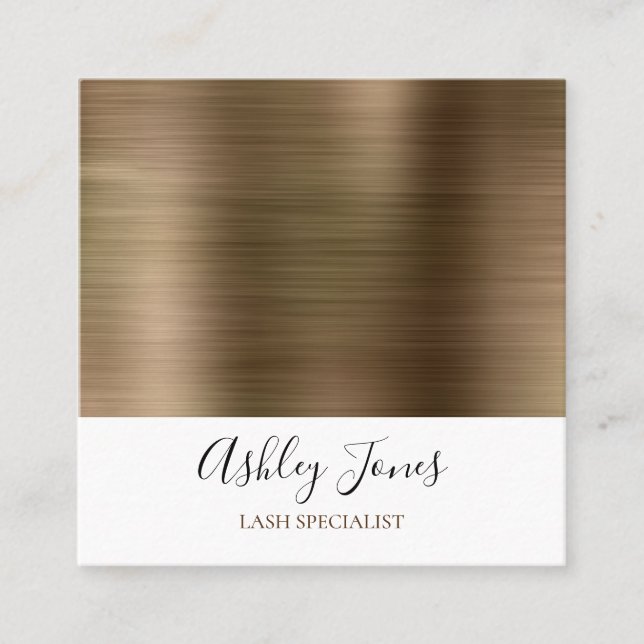 Gold Brushed Metal Monogram Elegantes Skript Quadratische Visitenkarte (Vorderseite)