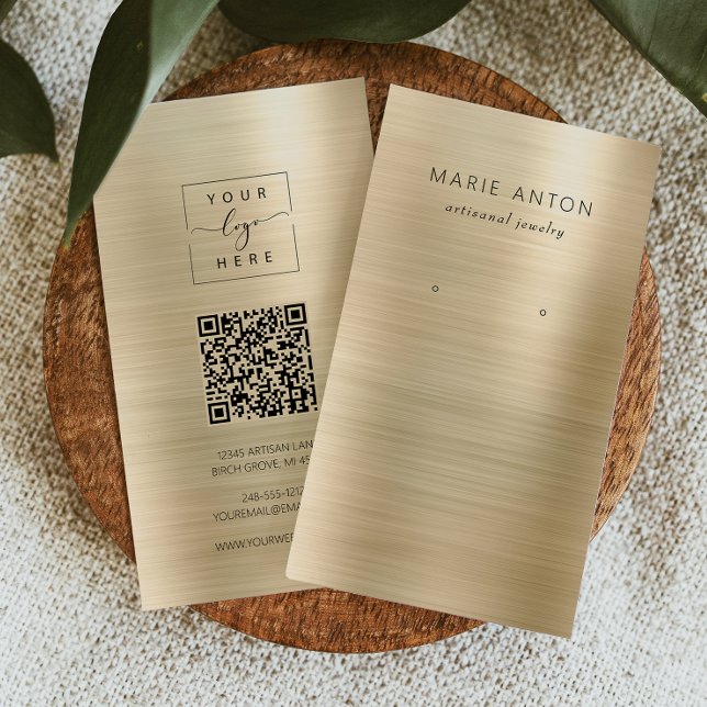 Gold Brushed Metal QR Code Earring Display Card Visitenkarte (Von Creator hochgeladen)