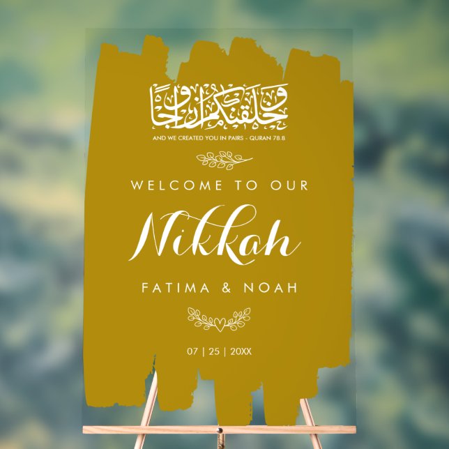 Gold Brushed Paint Nikkah Acrylic Sign Acrylschild (Neutral)