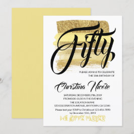 Gold Brushs Funkelnd 50 Geburtstagsparty Trendy Einladung