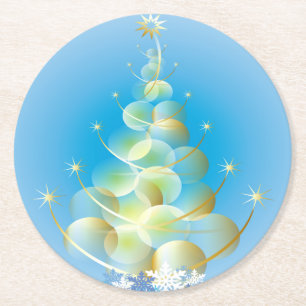 Gold Bubble Modern Art Christmas Tree Runder Pappuntersetzer