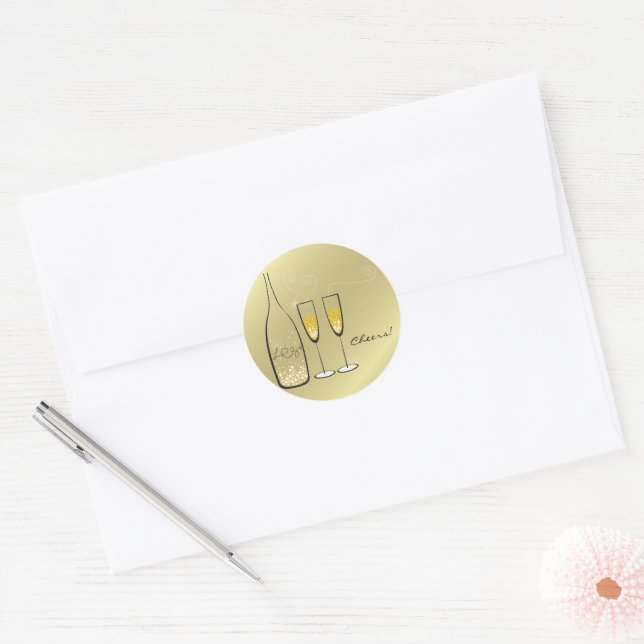 Gold Bubbly Champagne Cheers Chic Wedding Party Runder Aufkleber (Umschlag)