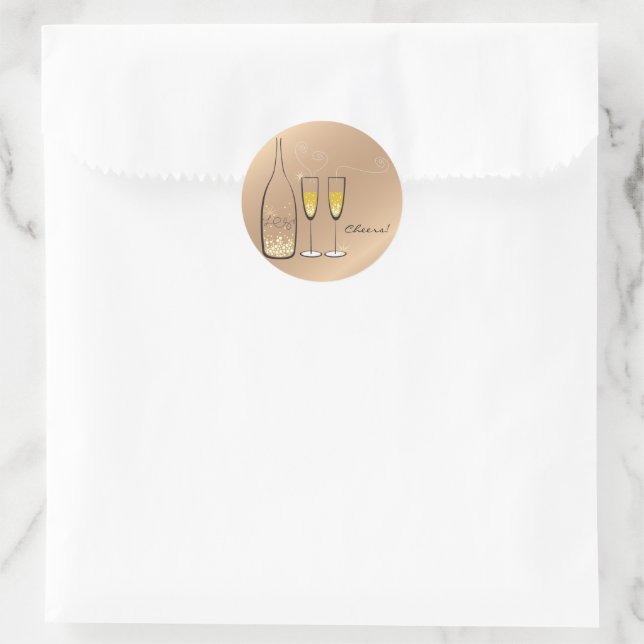 Gold Bubbly Champagne Cheers Stilvolle Hochzeitsfe Runder Aufkleber (Tasche)
