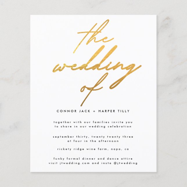 GOLD Budget Hochzeit Einladung Detail QR Code Mode Flyer (Vorne)
