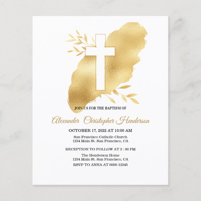 Gold/BUDGET/Taufen Einladung. Flyer (Vorne)