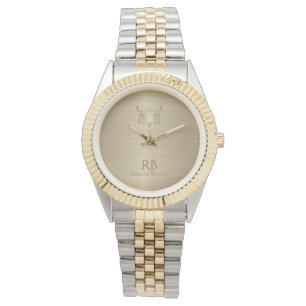 Gold Buffalo Skull Luxury Metallic Watch Armbanduhr