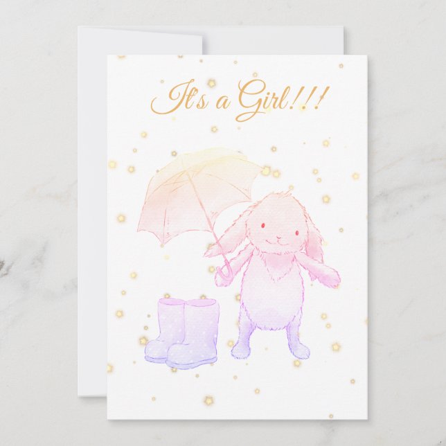 *~* Gold Bunny Umbrella Baby shower Invitation (Devant)
