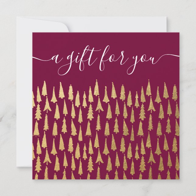 Gold Burgandy Weihnachtsbaumen Geschenkgutschein (Vorderseite)