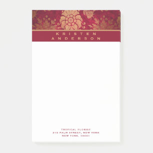 Gold-Burgund-Antik-Blumenmuster Personalisierte Ge Post-it Klebezettel