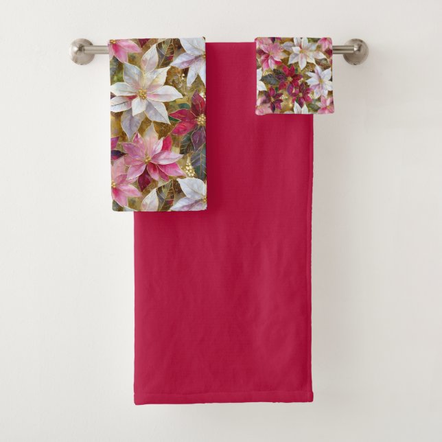 Gold Burgund Bronze Pink Red White Poinsettia Badhandtuch Set (Insitu)