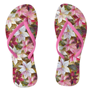 Gold Burgund Bronze Pink Red White Poinsettia Flip Flops