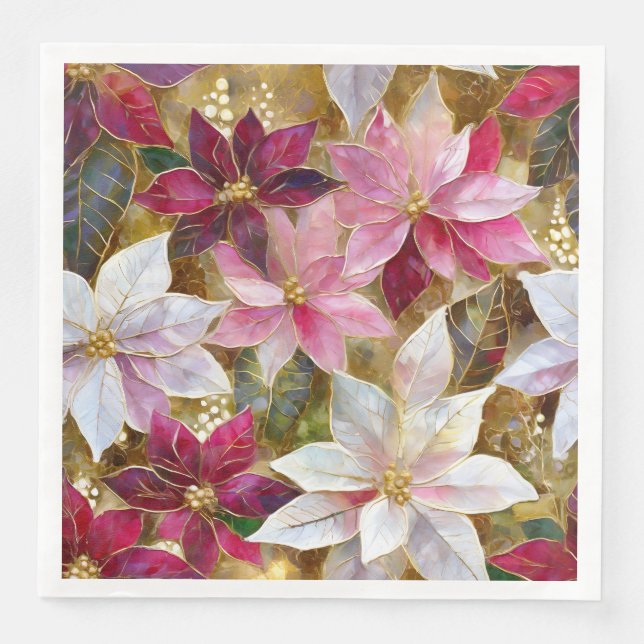 Gold Burgund Bronze Pink Red White Poinsettia Serviette (Vorderseite)
