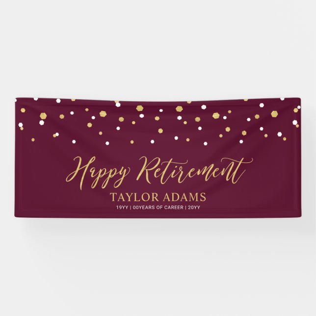 Gold & Burgund Confetti | Happy Retirement Party Banner (Horizontal)
