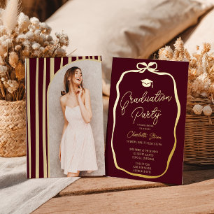Gold Burgund Coquette-Schleife Foto-Abschluss Folieneinladung