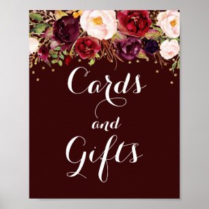 Gold Burgund Florale Karten Und Geschenke Hochzeit Poster