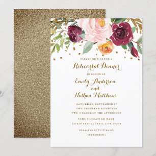 Gold Burgund Florales Glitter-Probeessen Einladung