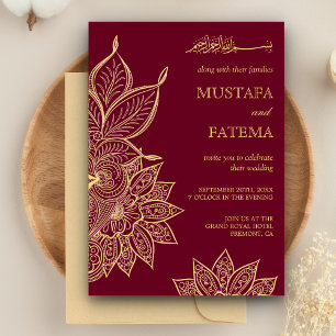 Gold Burgund Mehndi Henna Islamische Hochzeit Einladung