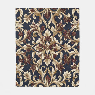 Gold-Burgund-Muster opulente Barock Fleecedecke