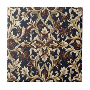 Gold-Burgund-Muster opulente Barock Fliese