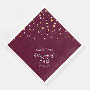 Gold & Burgund Red Chic Confetti Retirement Party Serviette