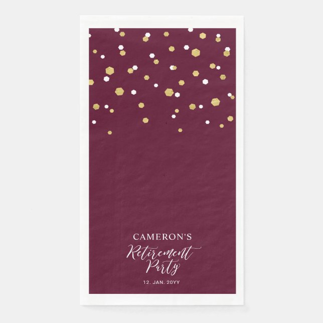 Gold & Burgund Red Confetti Retirement Party Serviette (Vorderseite)
