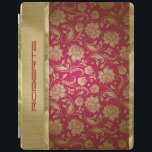 Gold & Burgund Red Floral Damasks iPad Hülle<br><div class="desc">Elegantes Monogramm Gold und bordeauxrote Blumendamasken mit metallischem Goldakzent.</div>