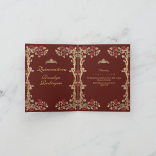 Gold Burgund und Gold Quinceñera Einladung