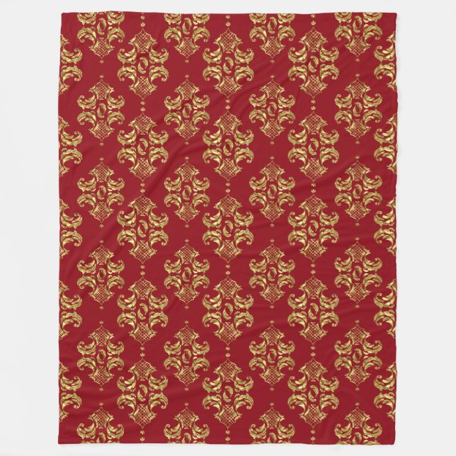 Gold & Burgund Vintages Blumenmuster Fleecedecke (Vorderseite)