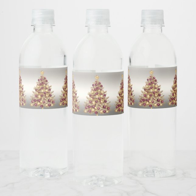 Gold Burgund Weihnachts-Wasser-Flasche-Label (Flaschen)