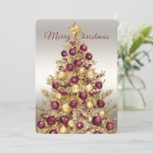 Gold Burgund-Weihnachtsbaum-Feiertagskarte