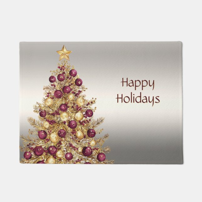 Gold Burgund Weihnachtsbaum Holiday Doormat Fußmatte (Vorderseite)