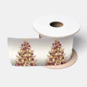 Gold Burgund Weihnachtsbaum Holiday Satin Ribbon Satinband