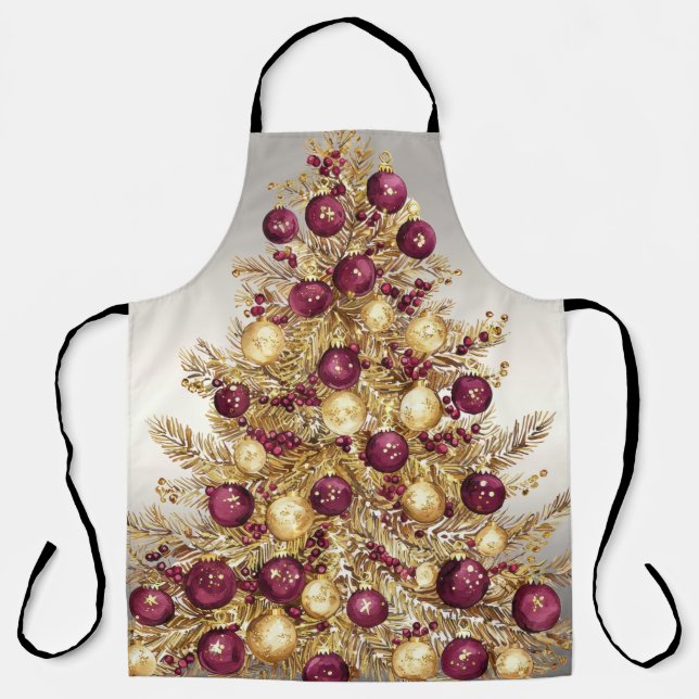 Gold Burgund Weihnachtsbaum Schürze (Vorderseite)