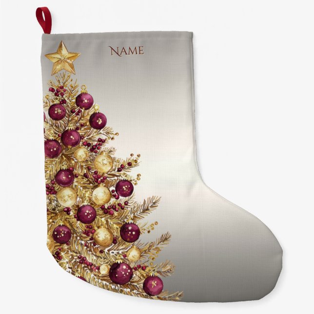 Gold Burgund Weihnachtsbaum Strumpf Großer Weihnachtsstrumpf (Vorderseite)