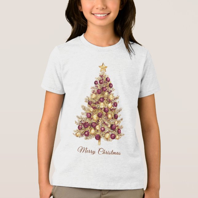 Gold Burgund Weihnachtsbaum T - Shirt (Vorderseite)