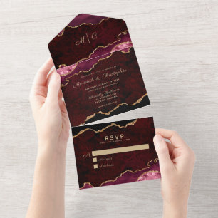 Gold-Burgunder-Achat-Hochzeitseinladung All In One Einladung