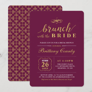 Gold & Burgunder Elegante Hochzeits-Braut-Brunch Einladung
