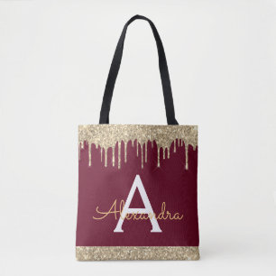 Gold Burgunder Glitter Funkeln Elegantes Monogramm Tasche