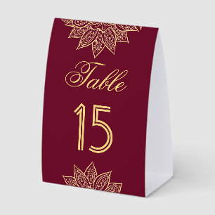 Gold Burgunder Henna Indische Hochzeit Tischnummer Tischaufsteller