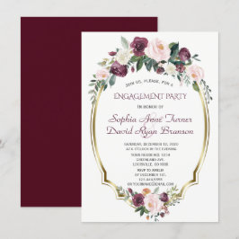 Gold Burgundy Blush Floral Engagement Party Einladung