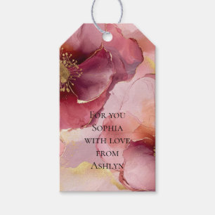 Gold Burgundy Blush Pink Floral Baby Dusche Geschenkanhänger