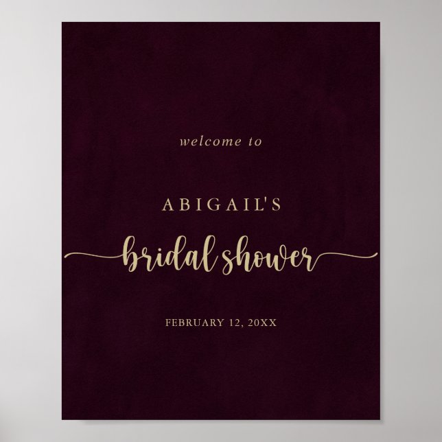 Gold Burgundy Calligraphy Brautparty Willkommen Poster (Vorne)