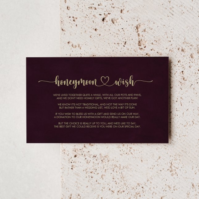 Gold Burgundy Calligraphy Honeymoon Wish Begleitkarte (Von Creator hochgeladen)